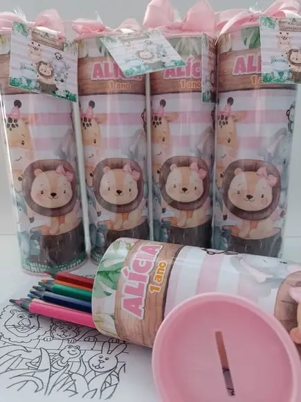 Tubo Lata com Kit para Colorir Safari Rosa
