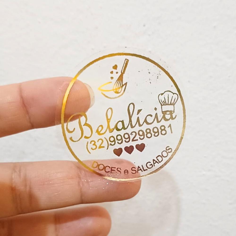 Etiqueta adesiva transparente impressão dourada 5cm