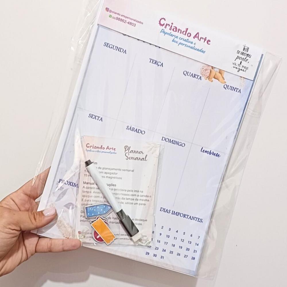 Planner semanal com imã para geladeira