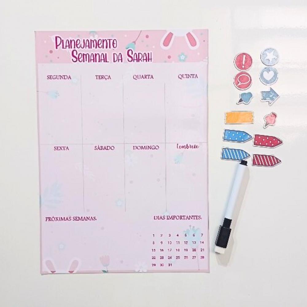 Planner semanal com imã para geladeira