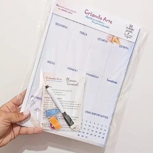 Planner semanal com imã para geladeira
