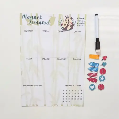 Planner semanal com imã para geladeira