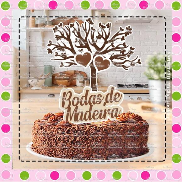 Topo de Bolo Bodas de Madeira