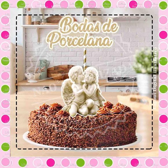 Topo de Bolo Bodas de Porcelana