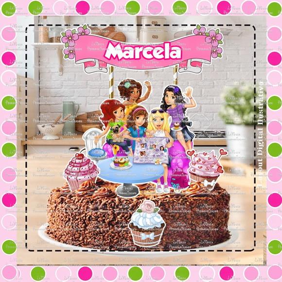 Topo de Bolo Lego Friends