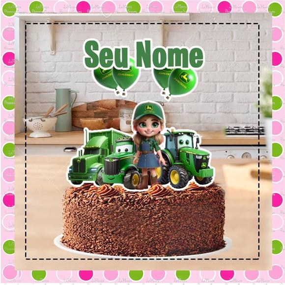 Topo de Bolo Trator Verde John Deere