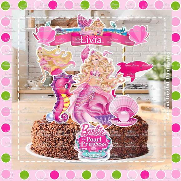Topo de Bolo Barbie Sereia