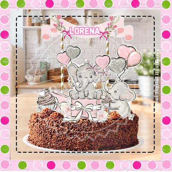 Topo de Bolo Elefante Rosa