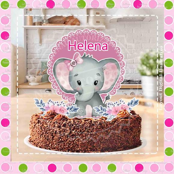 Topo de Bolo Elefante Rosa