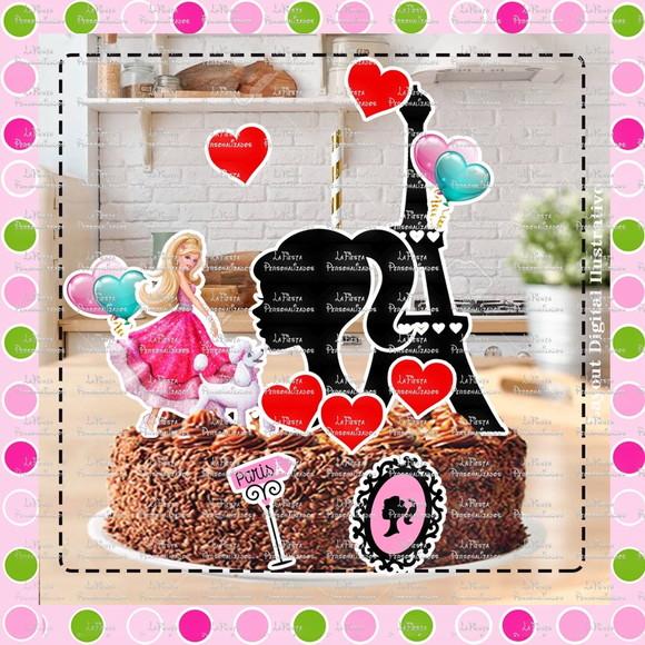 Topo de Bolo Barbie Paris