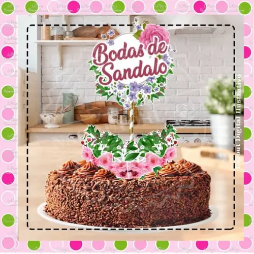 Topo de Bolo Bodas de Sândalo ou Lilás