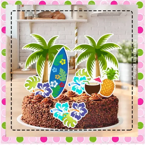 Topo de Bolo Luau Surf