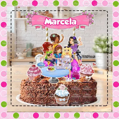 Topo de Bolo Lego Friends