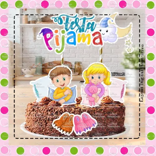Topo de Bolo Festa do Pijama