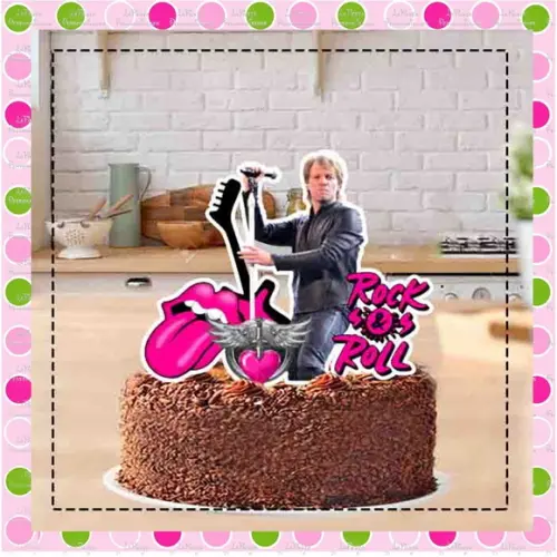 Topo de Bolo Rock Bon Jovi Pink