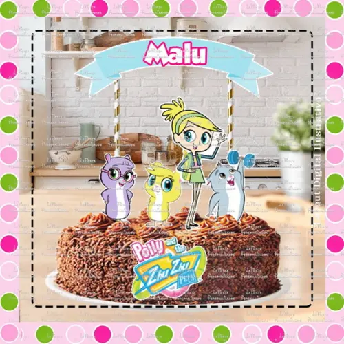 Topo de Bolo Polly Frankie e os Zhu Zhu Pets