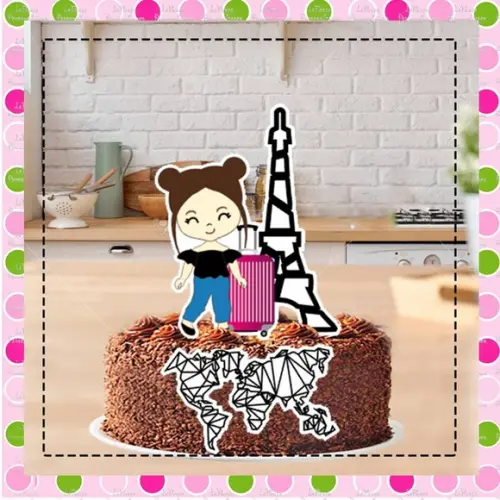 Topo de Bolo Viagem Menina Paris