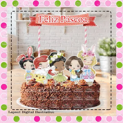 Topo de Bolo Páscoa Princesas