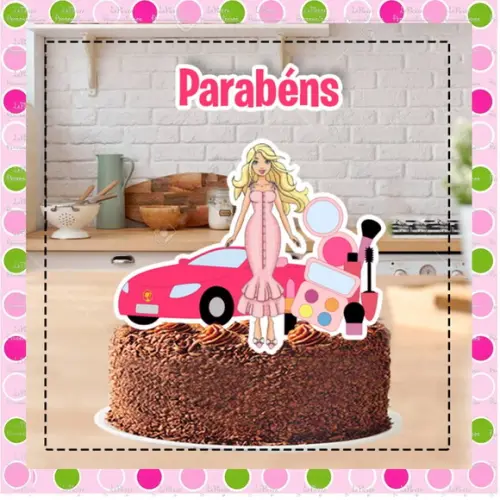 Topo de Bolo Barbie Carro