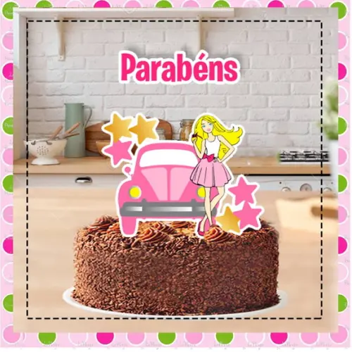 Topo de Bolo Barbie Carro