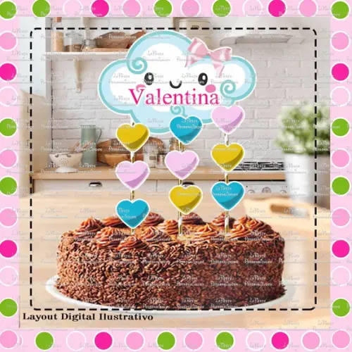Topo de Bolo Chuva de Amor