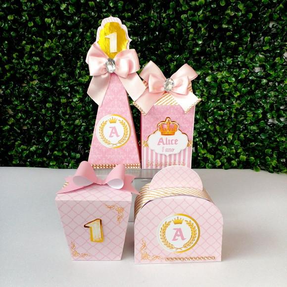 Kit Personalizado Realeza Rosa Luxo 30 Peças