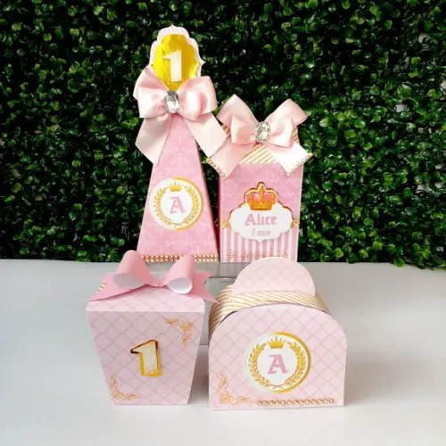 Kit Personalizado Realeza Rosa Luxo 30 Peças