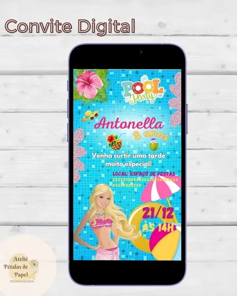 Convite Digital Barbie Pool Party