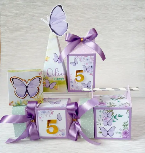 Kit Personalizado Jardim das Borboletas Lilás 40 Peças
