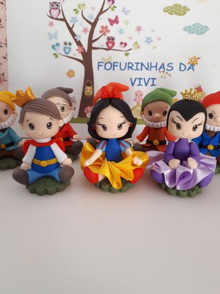 Aplique Kit 7 Anões e Branca de Neve em Biscuit