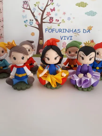 Aplique Kit 7 Anões e Branca de Neve em Biscuit