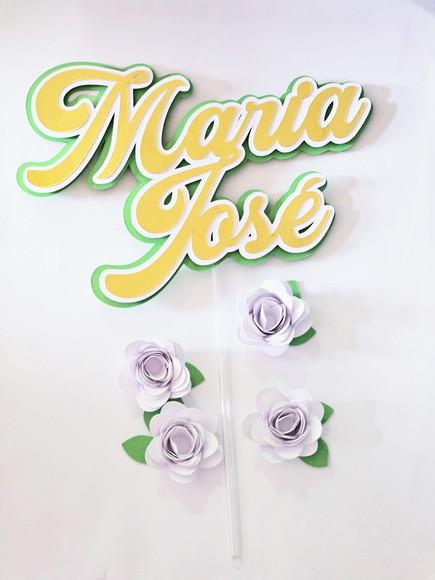 Topo de Bolo Letra Nome com Flores