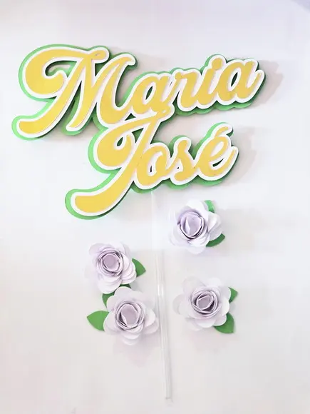 Topo de Bolo Letra Nome com Flores