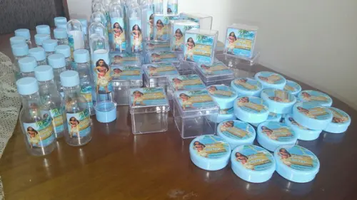 Kit 60 Itens Personalizados Moana + 60 Adesivos