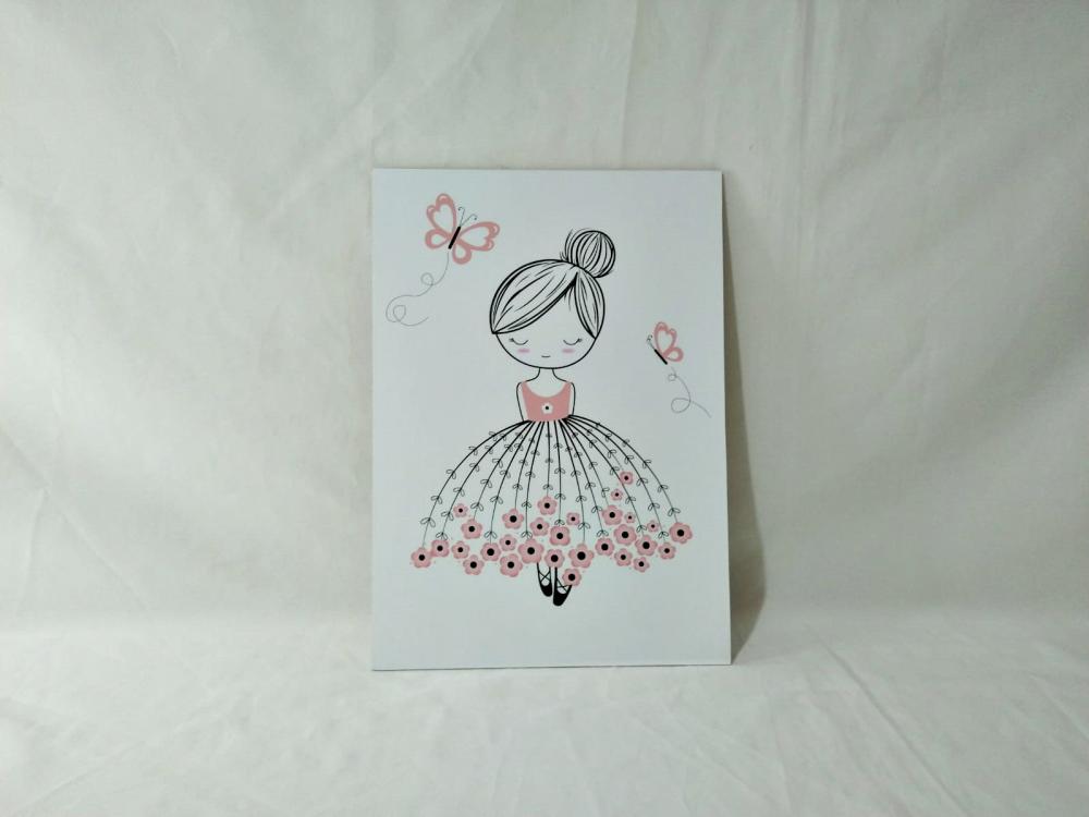 Quadros Menina Bailarina Borboletas Rosa Kit 3 Peças 20x28cm
