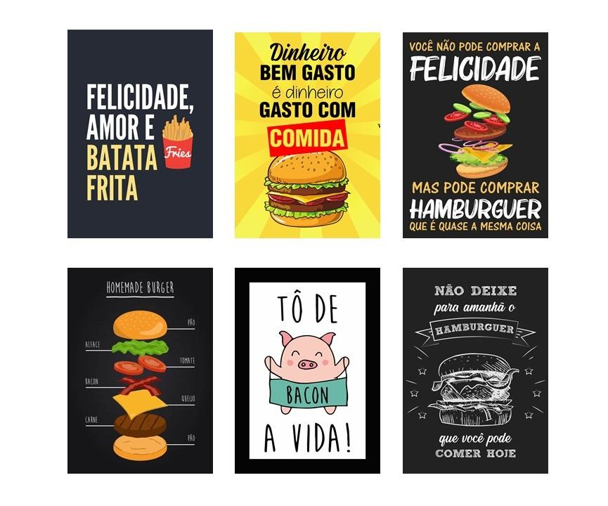 Quadros Hamburgueria Lanchonete Lanche Kit 6 Peças 20x28cm