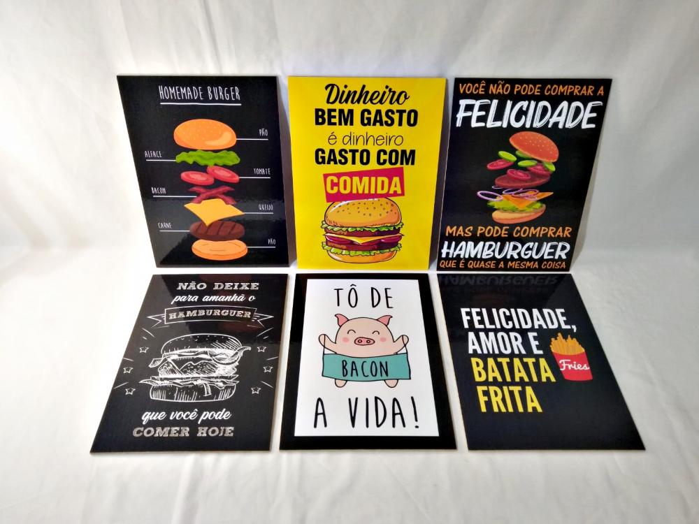 Quadros Hamburgueria Lanchonete Lanche Kit 6 Peças 20x28cm