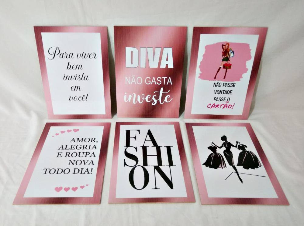 Kit 6 Quadros Moda Rose Gold Loja Roupa Look Fashion 20x28cm