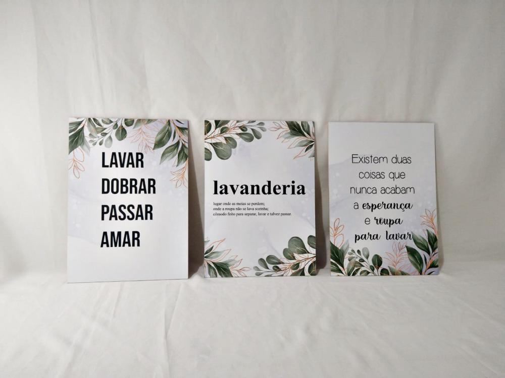 Quadros Lavanderia Lavar Passar Amar Kit 3 Peças 20x28cm