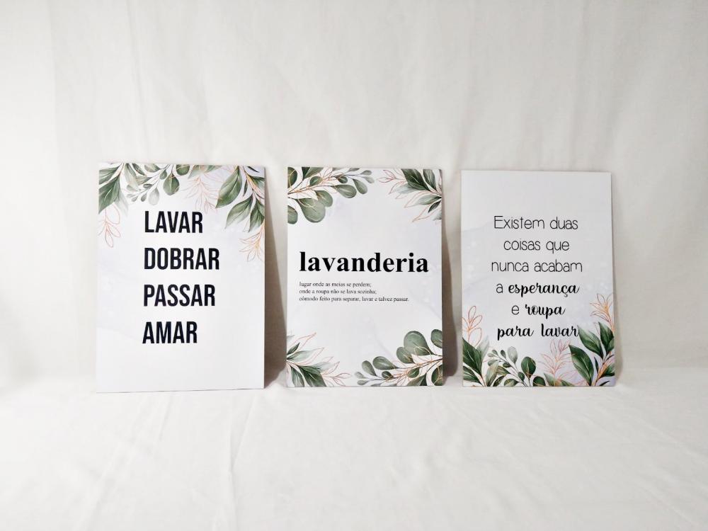Quadros Lavanderia Lavar Passar Amar Kit 3 Peças 20x28cm