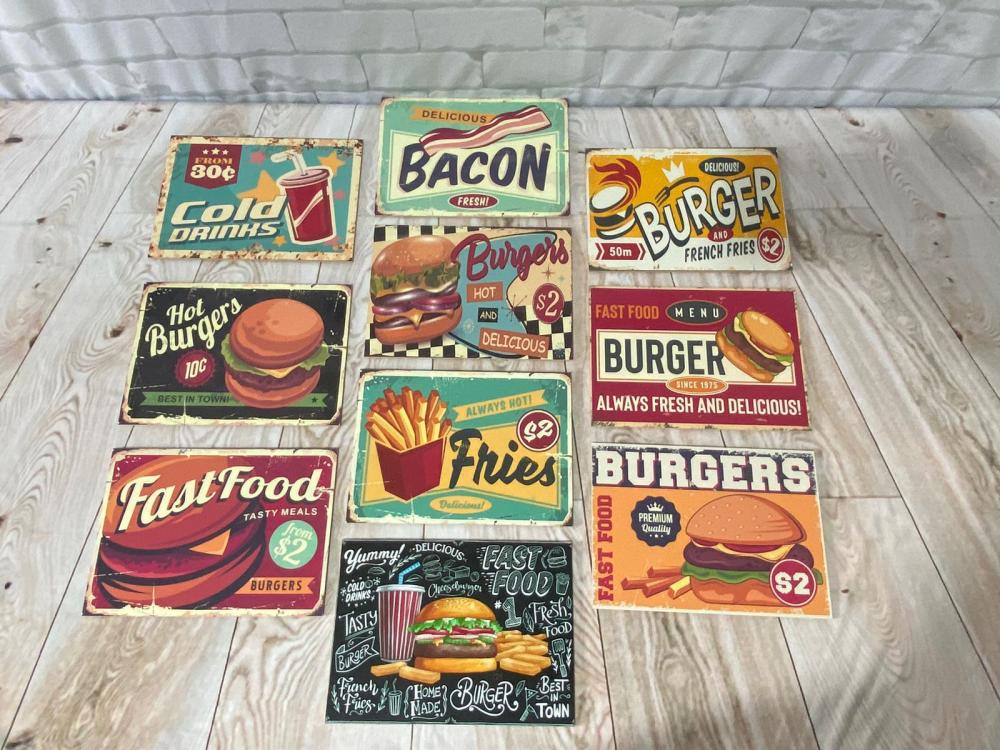 Kit 10 Quadros Hamburgueria Lanchonete Retro Lanche 21x15cm