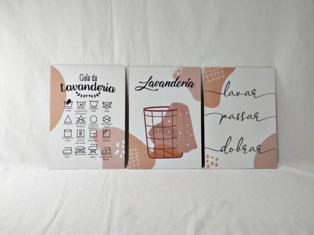 Quadros Lavanderia Roupas Área Serviço Decoração 3 Peças