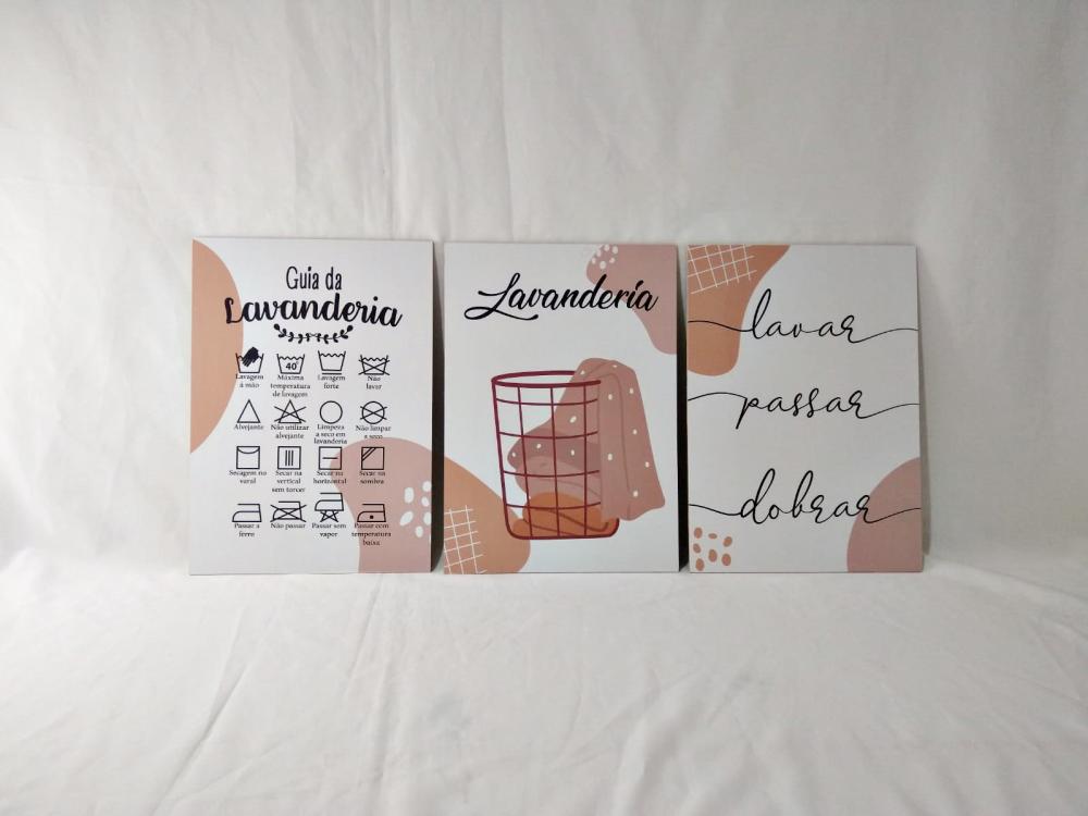 Quadros Lavanderia Roupas Área Serviço Decoração 3 Peças