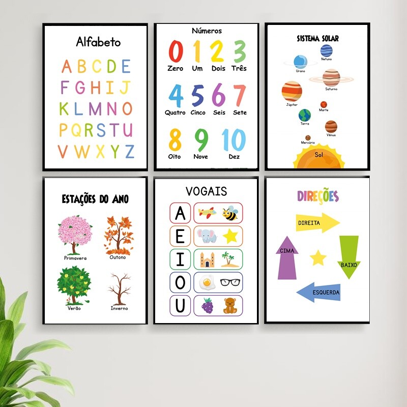 Kit 6 Quadros Pedagogicos Educativos Escola Brinquedoteca
