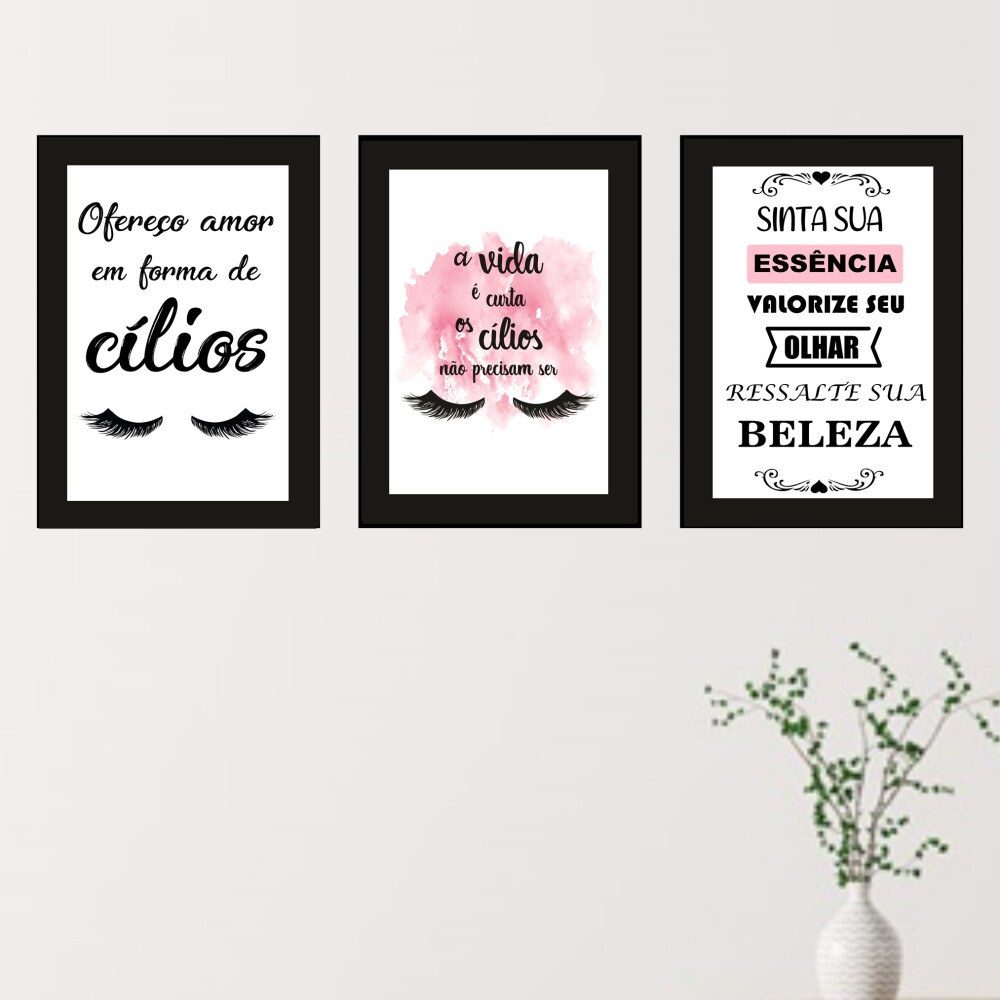 Quadros Cílios Lash Design Salão Beleza Kit 3 Peças 20x28cm