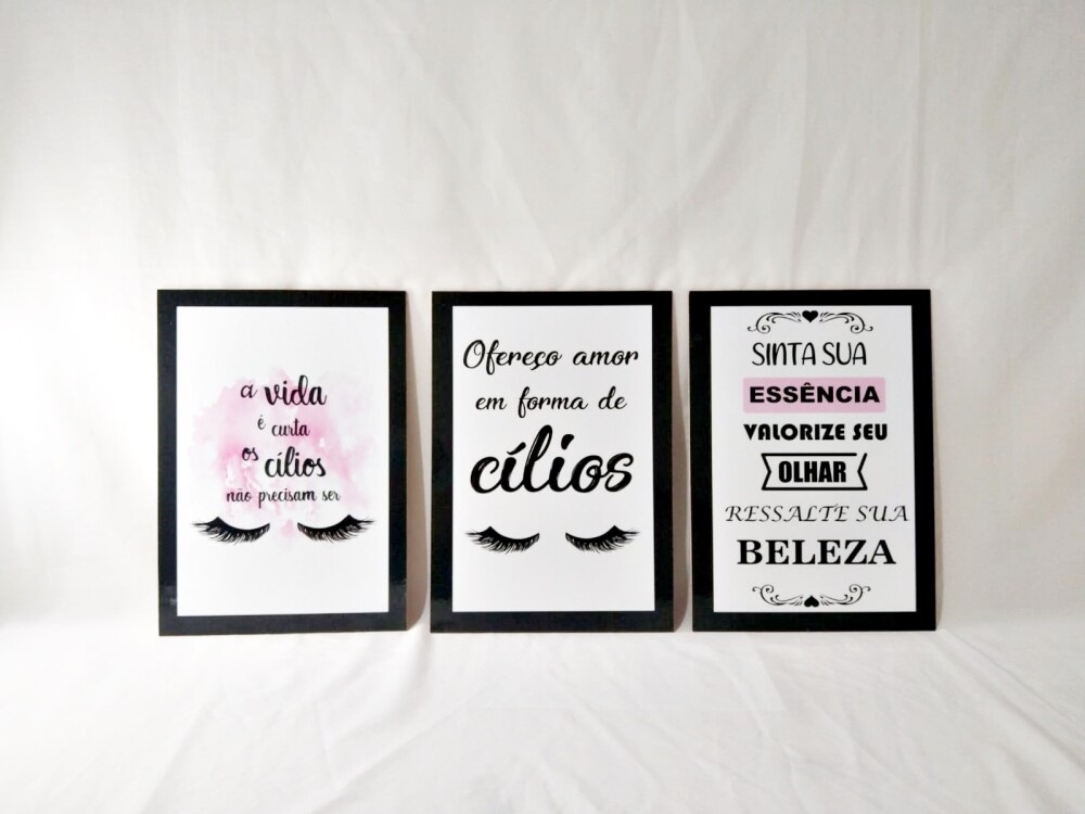 Quadros Cílios Lash Design Salão Beleza Kit 3 Peças 20x28cm