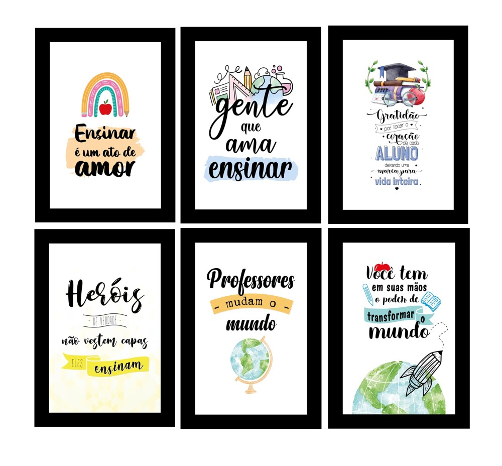 Quadros Professora Educação Escola Decoração 6 Peças 20x28cm