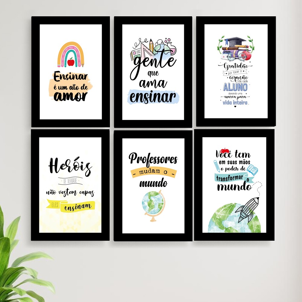 Quadros Professora Educação Escola Decoração 6 Peças 20x28cm