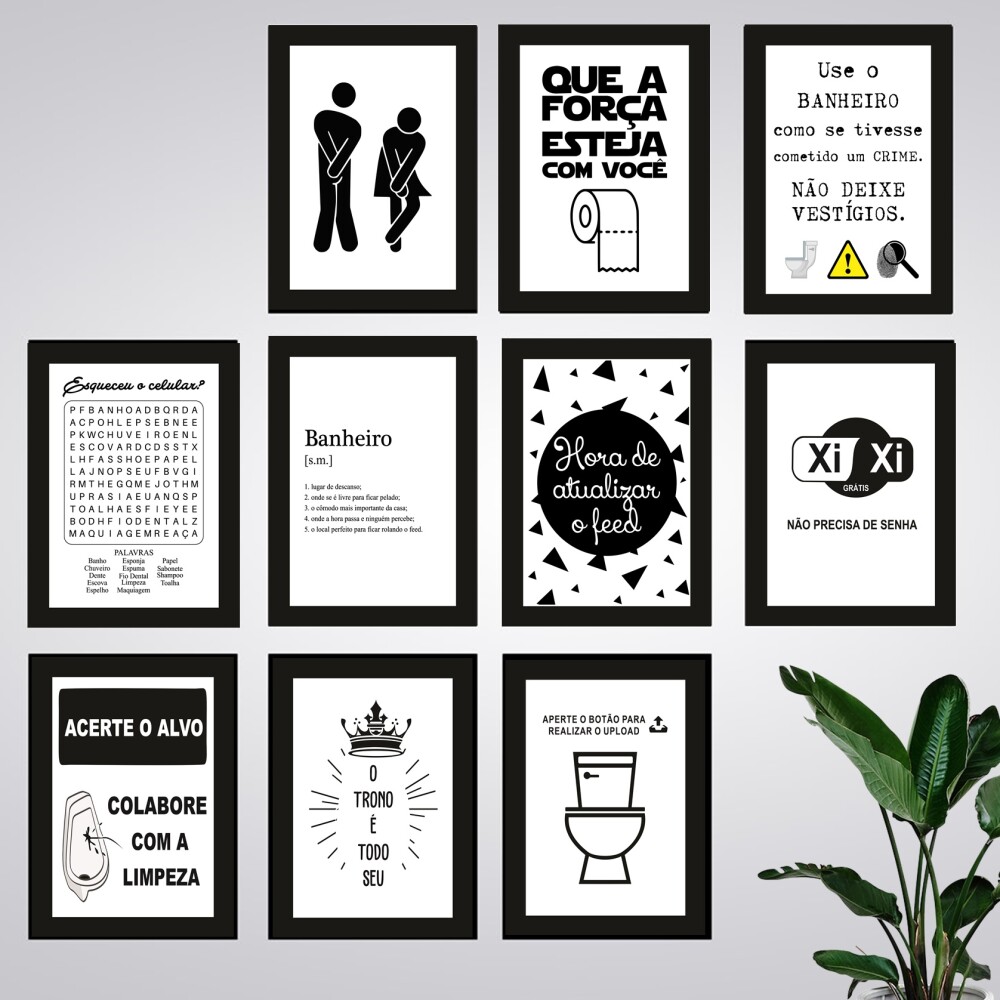 Kit 10 Quadros Banheiro Lavabo Com Frases Divertidas 21x15cm