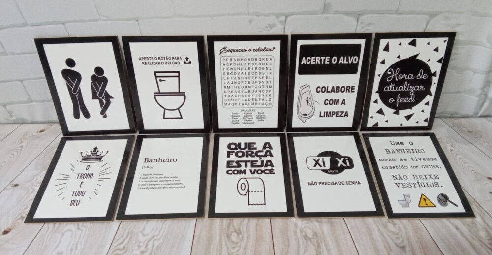 Kit 10 Quadros Banheiro Lavabo Com Frases Divertidas 21x15cm